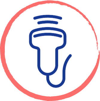 drawing of a laser therapy machine inside of a red circle
