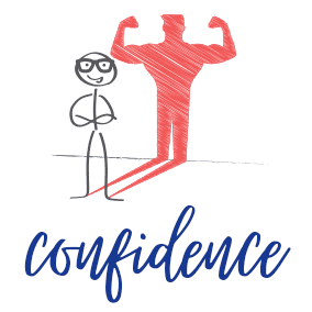 cartoon drawing of person wearing glasses for confidence