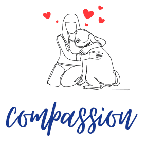 cartoon drawing of a girl hugging a dog for compassion