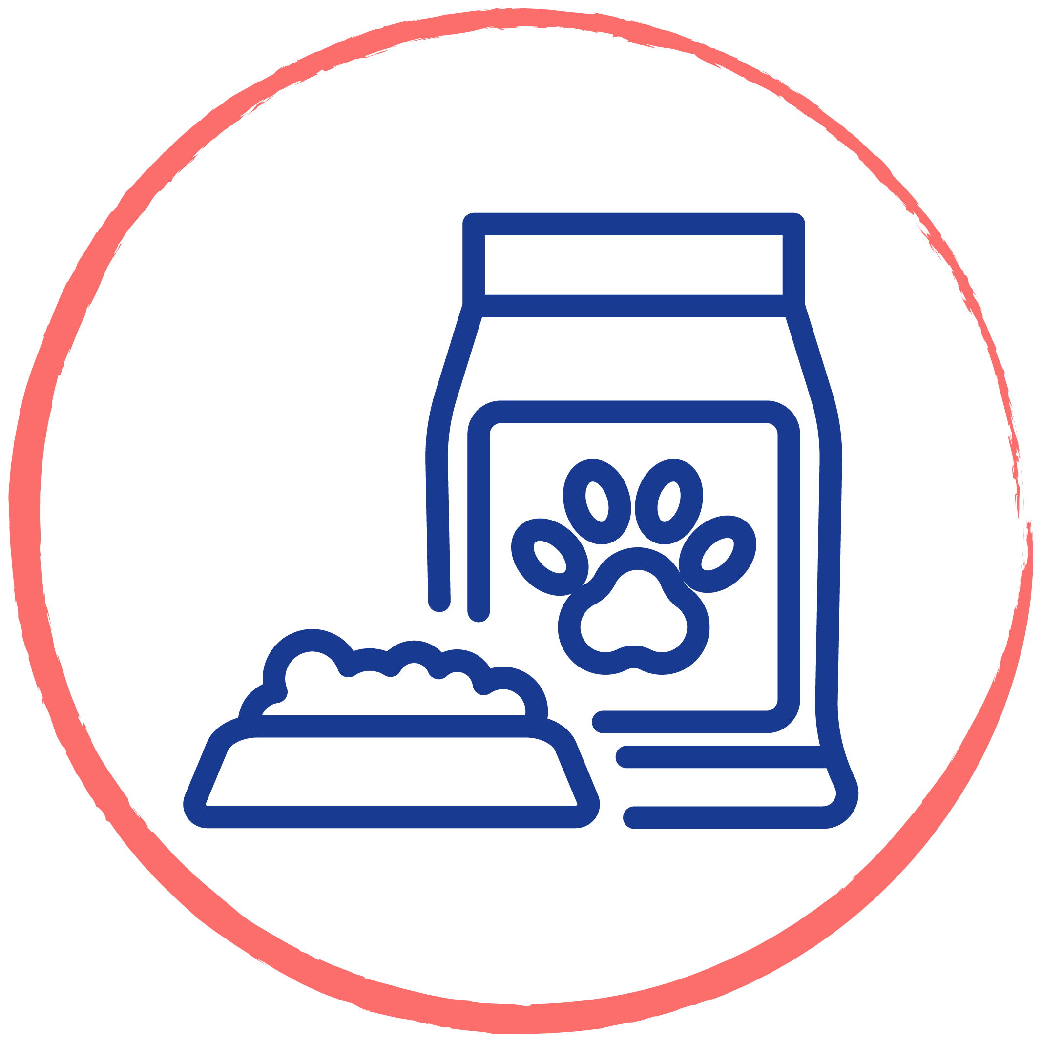 drawing of pet food inside of a red circle