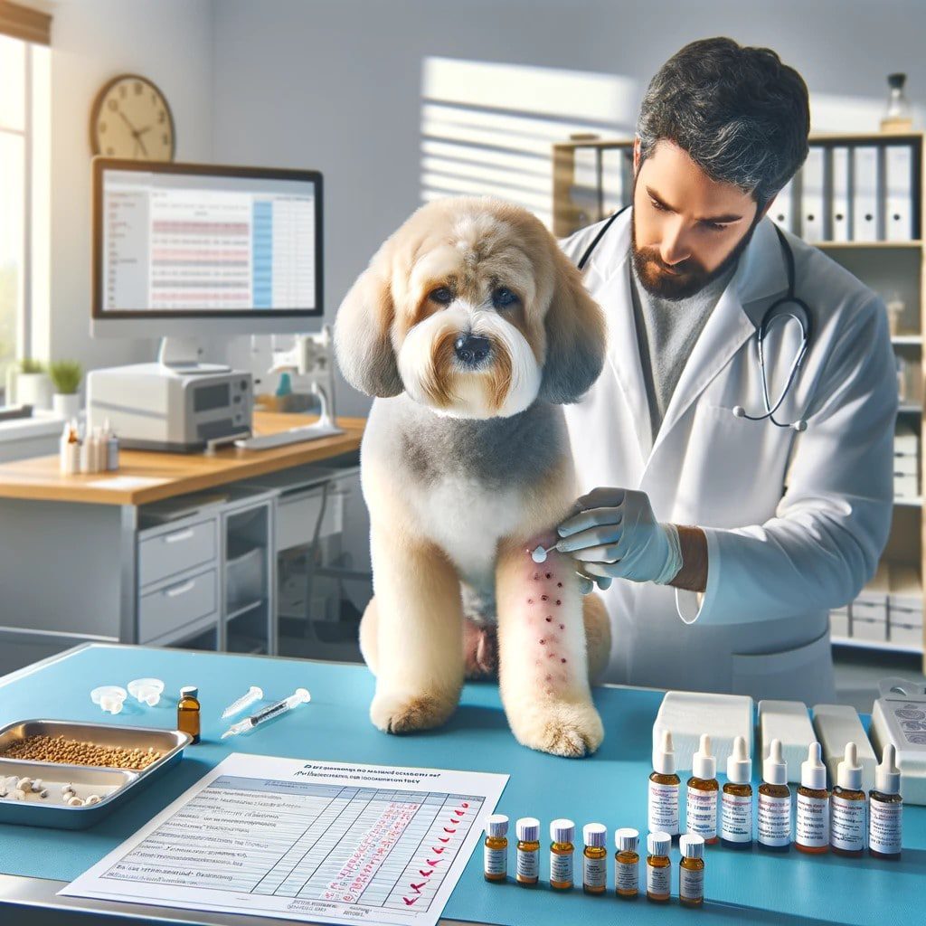 dog being tested for allergies by the veterinarian