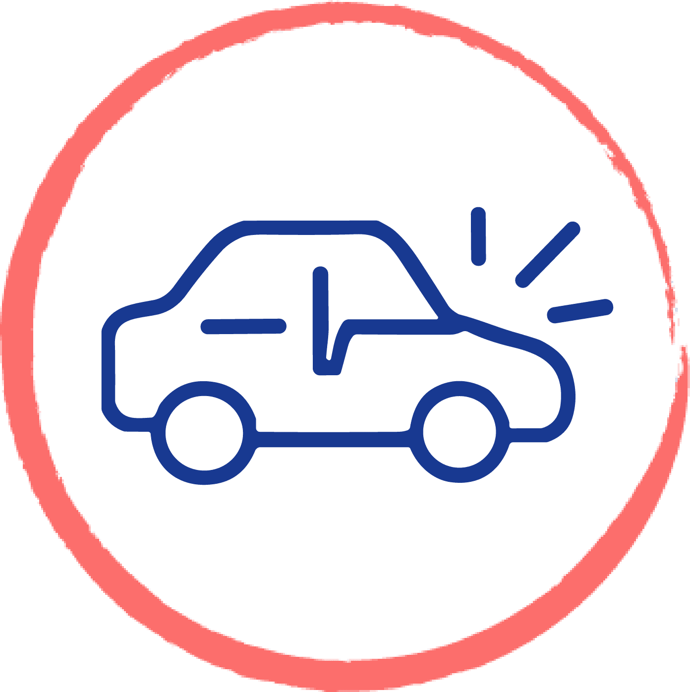 drawing of a car inside of a red circle