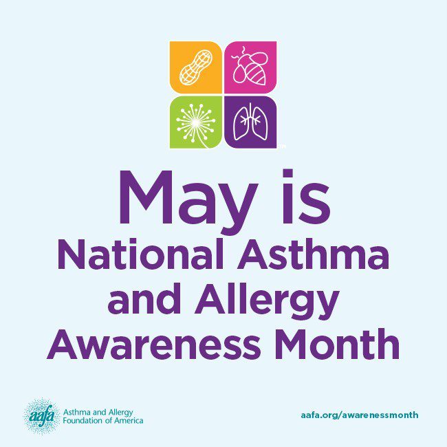 May is National Asthma And Allergy Awareness Month banner at Forever Vets Animal Hospital in Florida