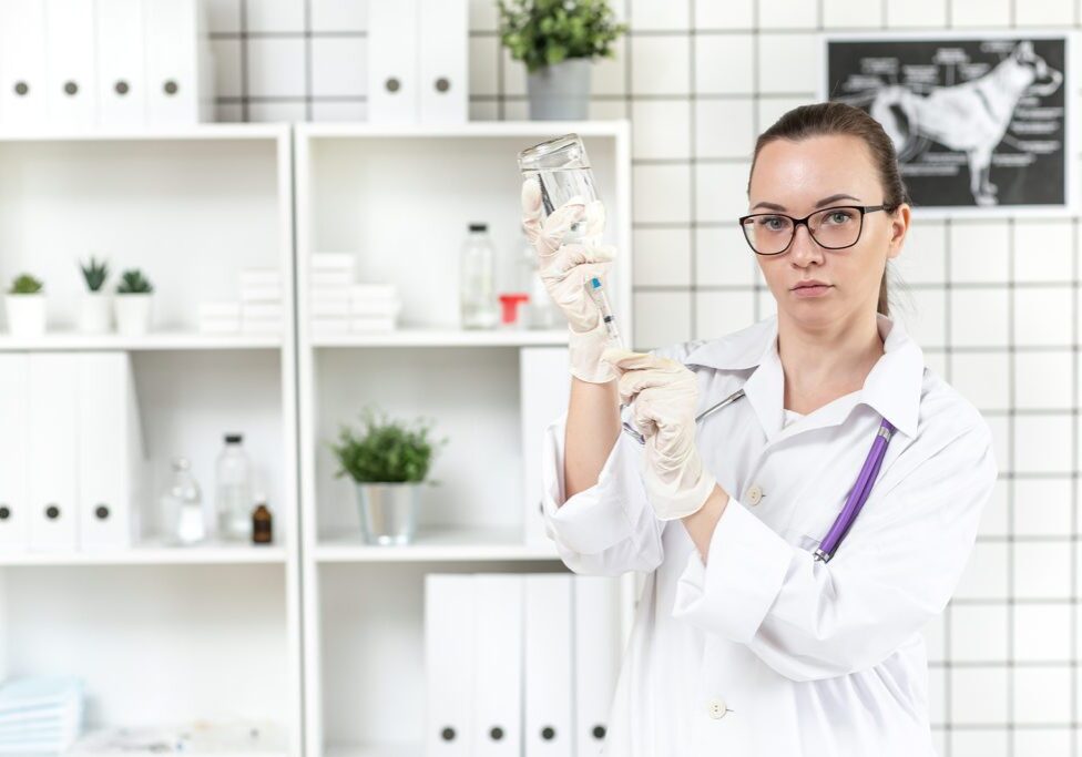 Veterinarian Prepares For Rabies Vaccine Appointment In The Clinic
