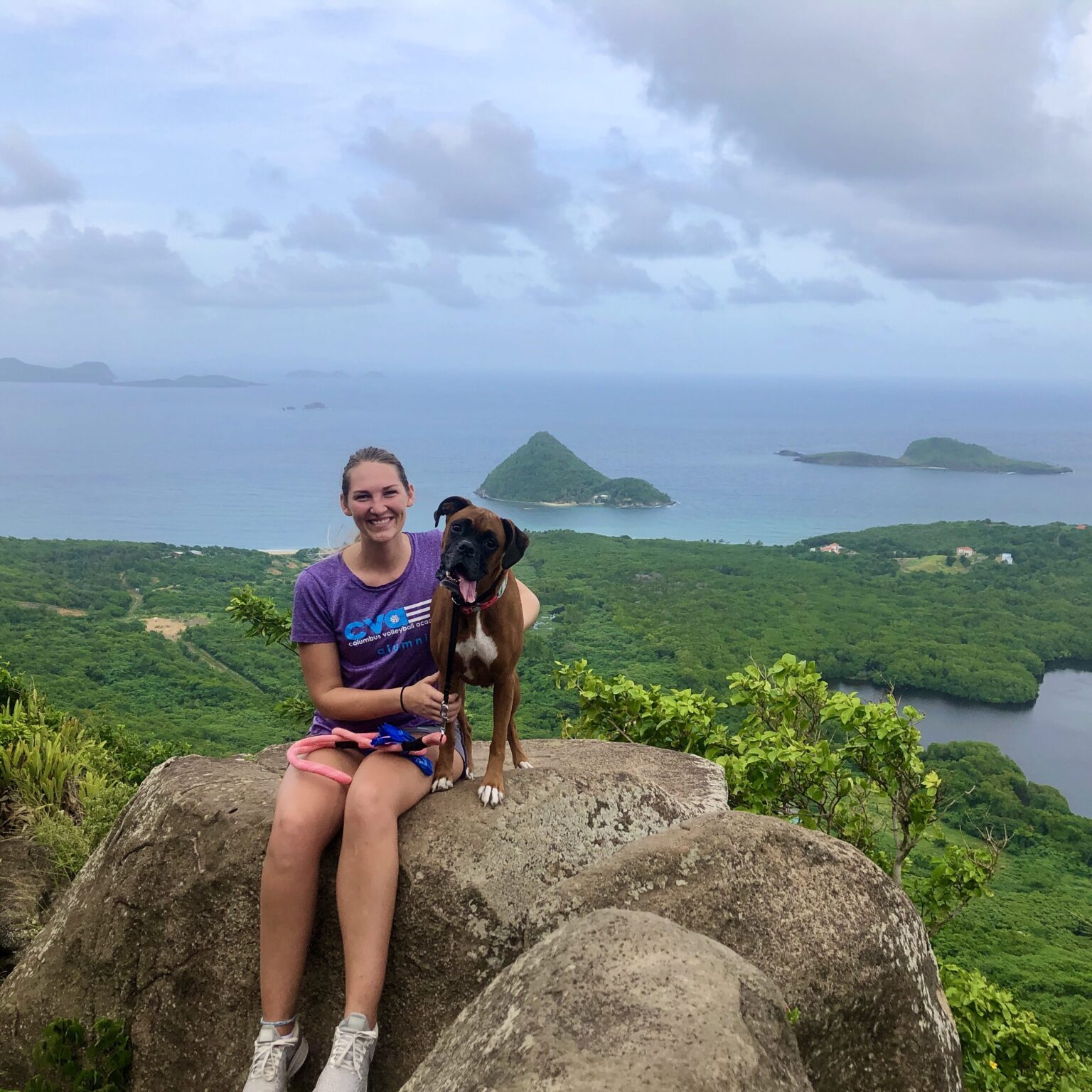 Dr Briley hiking with her dog