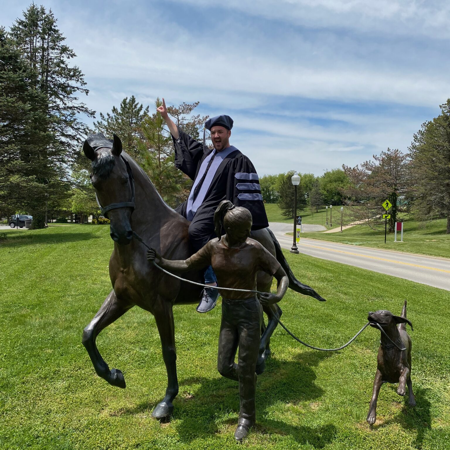 Dr Leslie riding a horse statue