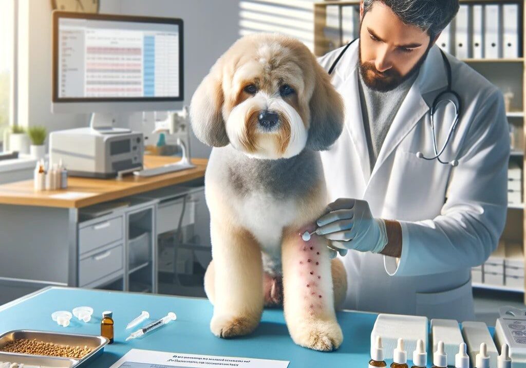 dog being tested for allergies by the veterinarian