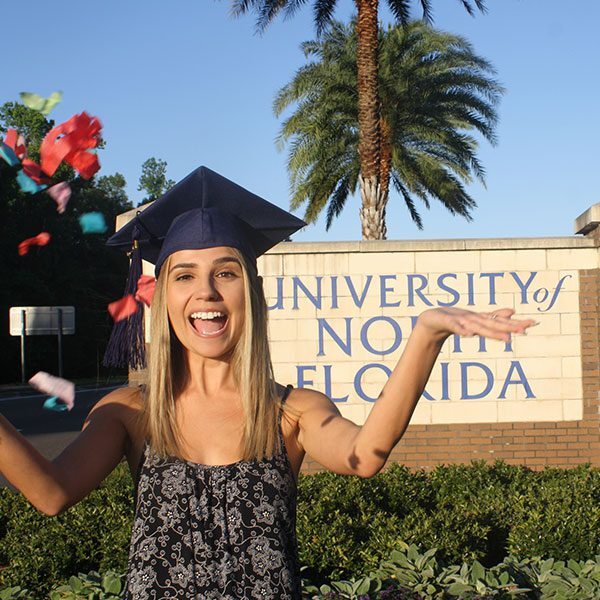 Jes Ferro outside the university of north florida