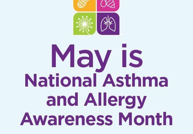 May is National Asthma And Allergy Awareness Month banner at Forever Vets Animal Hospital in Florida